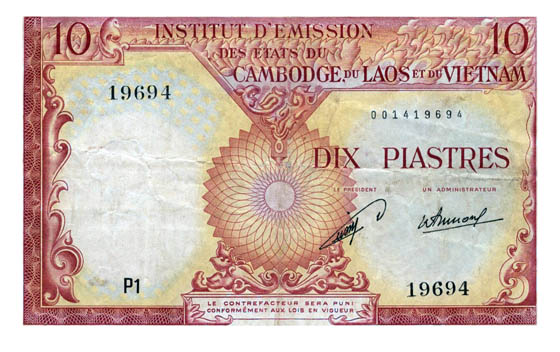 Laos 10 piastres 1953