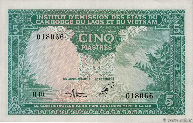 5 piastres Vietnam 1953 KM 910 P106