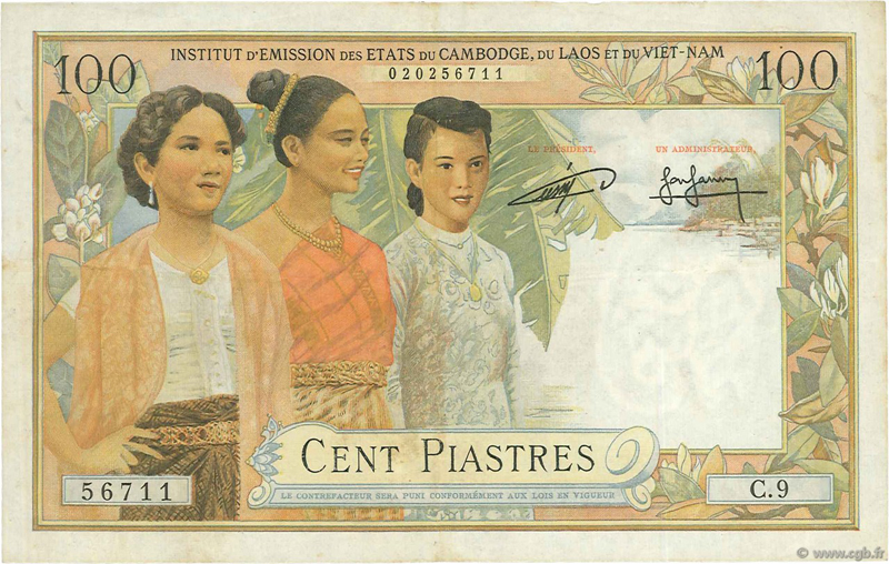 100 piastres Cambodge 1954 KM914 P97